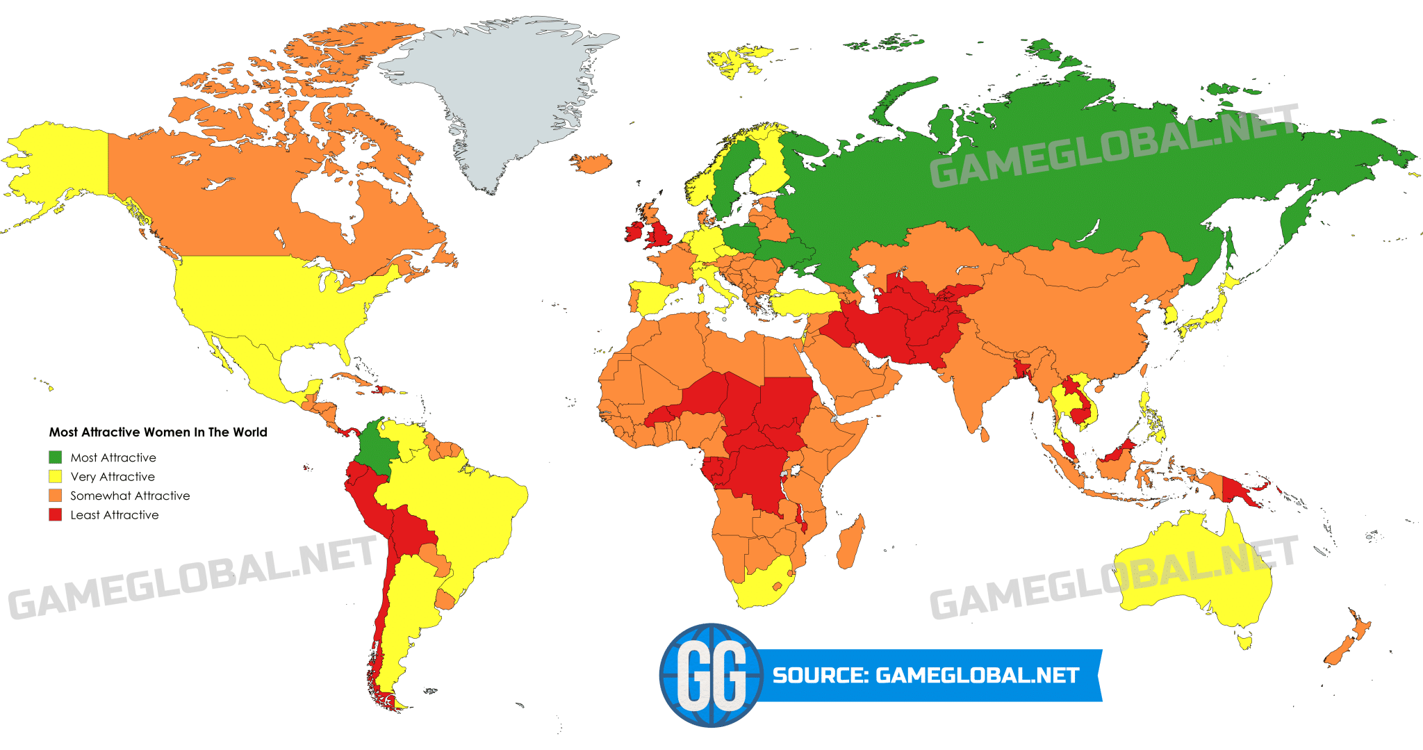 Female Attractiveness Map Most Attractive Women In The World Map Prettiest Girls Hottest Girls Map World's Sexiest Women